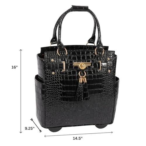 JKM & Company Rolling Laptop Bag for Women | Designer Wheeled Briefcase | Fits 13-17" Laptops | Office Travel Computer Case - color: Cosmopolitan (Petite-black)