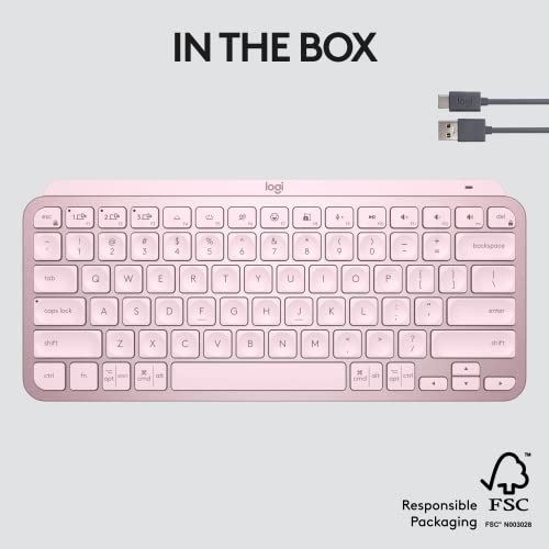 Logitech MX Keys Mini Minimalist Wireless Illuminated Keyboard - Rose | Minimalist, wireless, illuminated, compact, backlit, USB-C, compatible with macOS, iOS, Windows, Linux, Android, metal build - color: Rose, style: MX Keys Mini