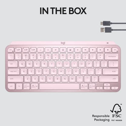 Logitech MX Keys Mini Minimalist Wireless Illuminated Keyboard - Rose | Minimalist, wireless, illuminated, compact, backlit, USB-C, compatible with macOS, iOS, Windows, Linux, Android, metal build - color: Rose, style: MX Keys Mini