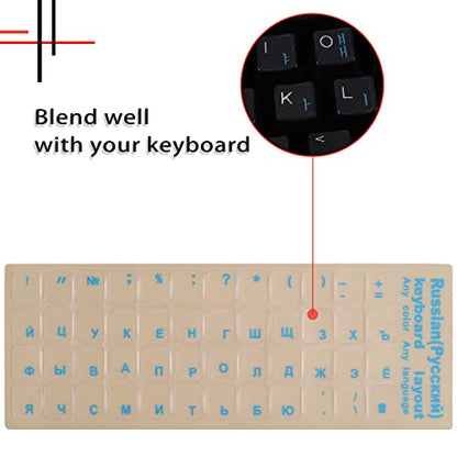 2 Pack Universal Russian Keyboard Stickers Transparent Background, Transparent Background with Blue Lettering for Computer Laptop Notebook Desktop, Replacement Computer Keyboard Stickers (Russian) - color: Russian-transparent/Blue Letters