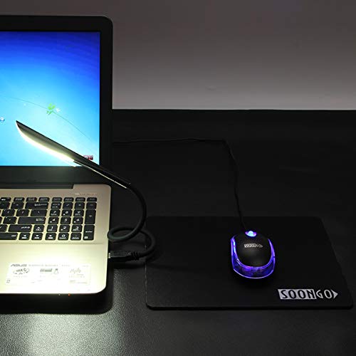 SOON GO Mini Mouse Pad Kids Mice for Laptop USB LED Light 3 in 1 Gift Combo Mouse Pad Non-Slip Rubber Base USB Reading Lamp with Dimmable Touch Switch and Flexible Gooseneck for Laptop Home Office - color: blacker