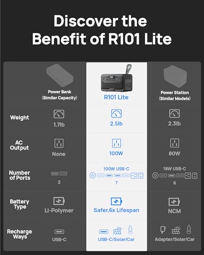 Portable Power Station 89.6Wh LiFePO4 Battery, Solar Power Bank with AC Outlet 100W/110V, USB-C PD Two-Way Fast Charging Small Generator for Laptop, Camping, Home, Office (65W Wall Charger Included) - color: Light Black