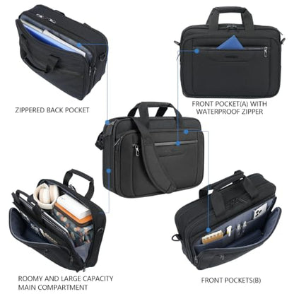 VANKEAN Laptop Briefcase Fits 15.6"-16" Laptop Slim Expandable Shoulder Bag | Multi Functional Compartment,Padded Shoulder Strap,Convenient Luggage Strap,Water-Repellent Fabric,Padded Laptop Compartment - color: Black-black, size: 15.6"