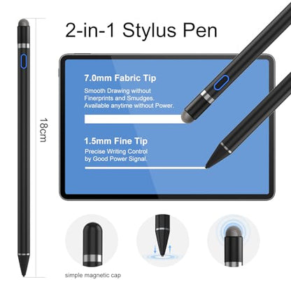 Compatible for iOS&Android Touch Screens Active Stylus Pen,Stylus Pens for Touch Screens,Rechargeable Stylus for i-Pad/Pro/Air/Mini/i-Phone/Cellphone/Samsung/Tablet Drawing&Writing (Black) - color: Black