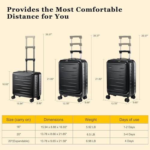 CENSIEN Expandable 16 Inch Carry On Luggage Airline Approved Small Suitcase | Lightweight ABS+PC Hard Shell Suitcases,360° Spinner Wheels,TSA Lock,YKK Zipper,Business Weekender Short Trips,Black - color: Black, size: 16 Inch EXT