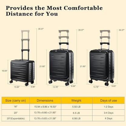 CENSIEN Expandable 16 Inch Carry On Luggage Airline Approved Small Suitcase | Lightweight ABS+PC Hard Shell Suitcases,360° Spinner Wheels,TSA Lock,YKK Zipper,Business Weekender Short Trips,Black - color: Black, size: 16 Inch EXT