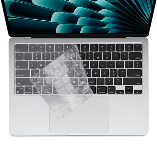 ProElife Keyboard Cover Skin for MacBook Air 13/15 Inch M5 M4, Transparent | US Enter, Ultra Thin (0.13 mm), TPU Protective Skin, Easy to Apply, Washable & Reusable, Dust-proof, Precision Molded - color: Transparent