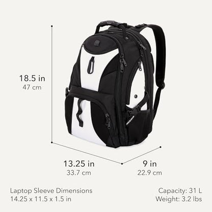 SWISSGEAR 1900 ScanSmart Laptop Backpack, Fits Most 17-Inch Laptops, TSA-Friendly Lay-Flat Design, RFID Protection, and Tablet Pocket, Black, 31L, 18.5-Inch - color: White/Black