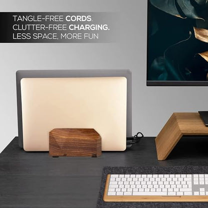Premium Vertical Laptop Stand – Wooden Dock Compatible MacBook & Laptops | Dual Dock Slot | Ergonomic Desktop Holder & Space-Saving Office Desk Accessory (Indian Rosewood)