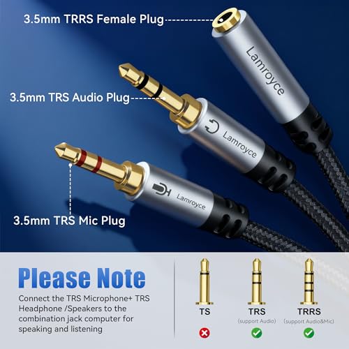 Headphone Splitter for Computer,3.5mm TRRS Female to 2 Dual 3.5mm TRS Male Mic Audio Jack Y Splitter Cable, 1/8inch 2-in-1 Dual-Stereo Jack Gaming Headset Earphones Combiner Cable for PC Laptop-1Feet - color: 3.5mm TRRS 1 Female to 2 TRS Male Splitter, si