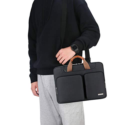 Lacdo 360° Protective Laptop Shoulder Bag, 14 Inch Laptop Sleeve Case for HP Lenovo Dell ASUS Acer Chromebook 14, HP Stream, Dell Inspiron, Lenovo IdeaPad, Acer Spin, ASUS ZenBook Computer Bag, Black - color: Black, size: 14 Inches