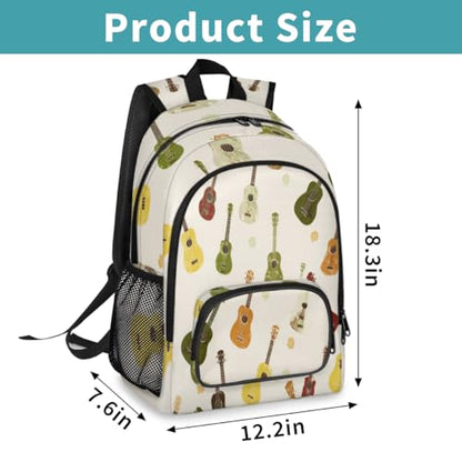 Guitar Flowers Large Backpack for Women and Men Waterproof Travel Laptop Backpack Lightweight Business Work Daypack Fits 17 Inch Computer - color: Multicolor 3