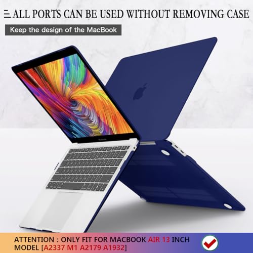 CISSOOK Navy Blue Cover for MacBook Air 13 M1 Case with Retina Display and Touch ID, Dark Blue Hard Shell Case with Keyboard Cover + Screen Protecter for Air 13 M1 A2337 A2179 A1932 Model 2018-2021 - color: Air13inch-Matte Navy Blue