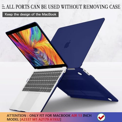 CISSOOK Navy Blue Cover for MacBook Air 13 M1 Case with Retina Display and Touch ID, Dark Blue Hard Shell Case with Keyboard Cover + Screen Protecter for Air 13 M1 A2337 A2179 A1932 Model 2018-2021 - color: Air13inch-Matte Navy Blue
