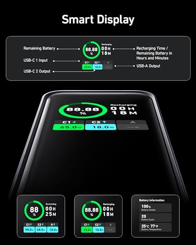 Anker Prime Power Bank, 20,000mAh 200W Portable Laptop Charger for Travel, TSA-Approved, Smart Digital Display, 2 USB-C and 1 USB-A Port, for iPhone 16/15/14 Series, Samsung, MacBook, and More