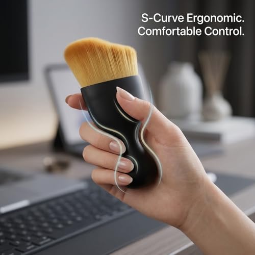 Soft Keyboard Cleaning Brush, Anti-Shedding High-Density Bristles with Wider Coverage, Shatterproof S-Curve Handle Car Detailing Dust Tool for PC, Laptop and Electronics (2 Packs) - color: Black C