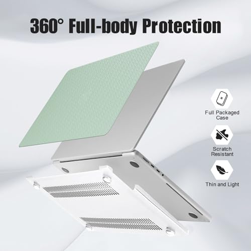 DTangLsm for MacBook Air 13 inch Case 2026 2025-2022 M5 A3449 M4 A3240 M3 A3113 M2 A2681, Woven Textured Leather Hard Shell Cover for MacBook Air 13.6 Case with Logo Cutout & Keyboard Cover, Green - color: #Woven Green