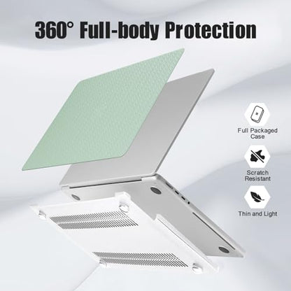 DTangLsm for MacBook Air 13 inch Case 2026 2025-2022 M5 A3449 M4 A3240 M3 A3113 M2 A2681, Woven Textured Leather Hard Shell Cover for MacBook Air 13.6 Case with Logo Cutout & Keyboard Cover, Green - color: #Woven Green