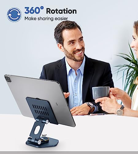 Aluminum Tablet Stand, 360° Swivel for 5–12.9in Devices, Dark Grey | Adjustable Viewing Angles; Foldable and Storage; Anti-Slip Protection; Improve heat dissipation - color: Dark grey