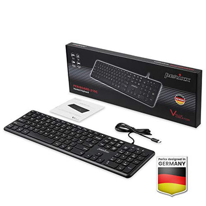 Perixx PERIBOARD-210C Wired Full-Size USB C Keyboard with Quiet Scissor Keys - Compatible with Windows, macOS, and Android Tablet and Laptops - Black - US English - style: Classic