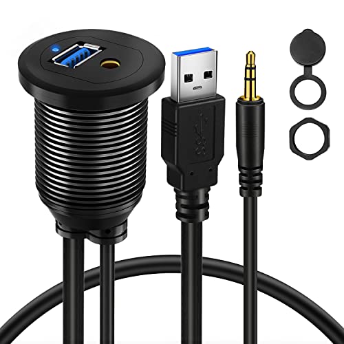 Alloy USB 3.0 AUX DC3.5mm Port Car Mount Flush Cable for Car Boat Motorcycle Dash Panel with LED Indicator - 3ft - style: USB3.0 & DC3.5 3ft