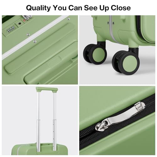 mixi 17x14x9 Carry On Luggage Underseat PC Hard Shell Suitcase Top Opening Aluminum Frame Travel Suitcases with Wheels, Avocado Green - color: Avocado Green, size: 17x14x9 Inch