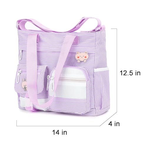 Phaoullzon Cute Messenger Bag Kawaii Crossbody Purse for Teen Shoulder Tote | Gifts for Girls/ Women, Nylon Japanese College Satchel Travel Work Gym Handbag - color: Stripes Purple, style: Large(could Fit 14" Laptop)