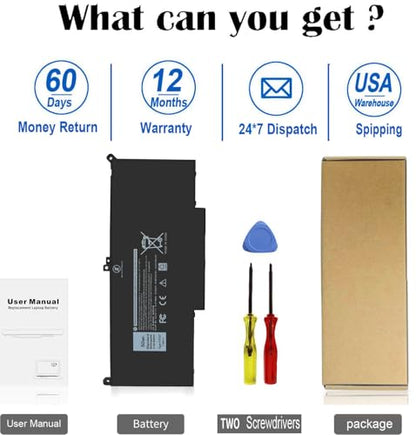 60Wh F3YGT Battery Latitude 7480 Battery Replacement Latitude 7490 Battery | for Dell Latitude 12 7000 7280 7290/13 7000 7380 7390 P29S002/14 7000 7480 7490 P28S P73G Series DM3WC 0DM3WC DM6WC 7.6V - size: 9.28*4*0.23inch F3YGT