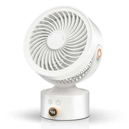 Desk Fan Small Oscillating for Bedroom, 9 Inch Quiet Desk Fan Air Circulator with 3 Speeds, 4H Timer, Rechargeable Desk Fan for Office/Dorm/Room-White