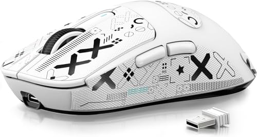 ATTACK SHARK X3 49g Ultra-Lightweight Wireless Gaming Mouse, White&Tape | Bluetooth 5.2/2.4G Wireless/Wired, PAW3395 Gaming Sensor, 26K DPI, 200h Battery Life, Programmable Buttons for PC/Mac/Win - color: White & Griptape