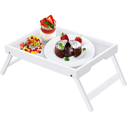 Artmeer FSC 100% Bamboo Bed Tray with Folding Legs, Medium, White | FSC 100% bamboo bed tray with folding legs, handles and raised edges for meals, laptops, reading and serving in bed. - color: White, size: Medium