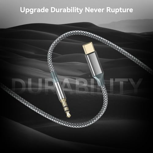 Henrety AUX to USB C Cable 6.5ft, USB C to 3.5mm Audio Aux Jack Cable for Car and Headphones - color: Grey, size: 6.5Ft