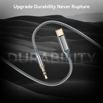 Henrety AUX to USB C Cable 6.5ft, USB C to 3.5mm Audio Aux Jack Cable for Car and Headphones - color: Grey, size: 6.5Ft