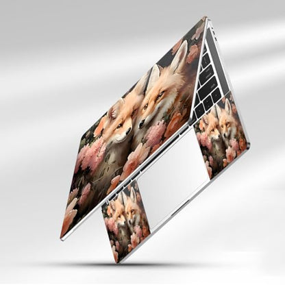 12.1-15.6 Inch Laptop Skin Decal, Universal Reusable Vinyl Laptop Cover Sticker, Waterproof Art Decal Protector with Flower Fox Theme - color: Flower Fox