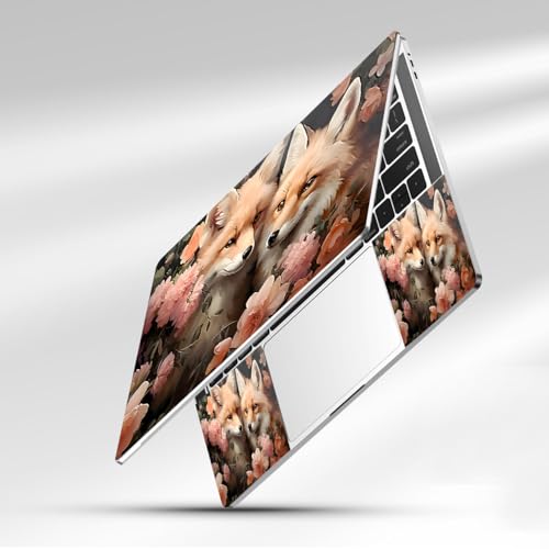 12.1-15.6 Inch Laptop Skin Decal, Universal Reusable Vinyl Laptop Cover Sticker, Waterproof Art Decal Protector with Flower Fox Theme - color: Flower Fox