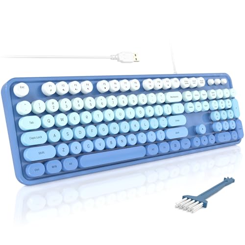 MOFII Computer Keyboards Wired, Plug Play USB Full Size Typewriter Keyboard, Cute Colorful Aesthetic Keyboard with Foldable Stands for Windows PC Laptop (Blue Gradient) - color: Blue Gradient