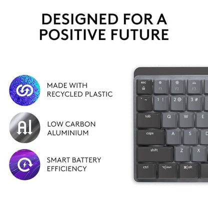 Logitech MX Mechanical Mini Wireless Illuminated Keyboard, Clicky Switches, Backlit, Bluetooth, USB-C, macOS, Windows, Linux, iOS, Android, Metal - size: Compact, style: Clicky (satisfying click)