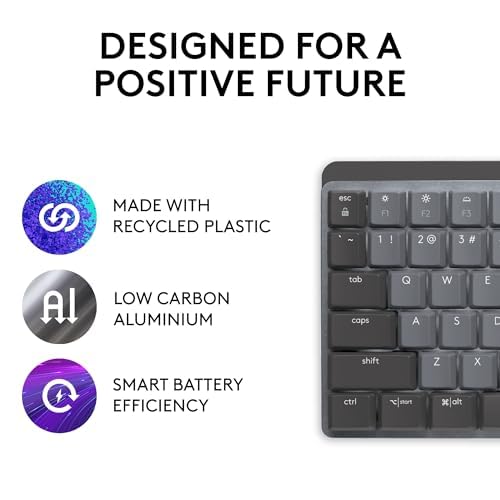 Logitech MX Mechanical Mini Wireless Illuminated Keyboard, Linear Switches, Backlit, Bluetooth, USB-C, macOS, Windows, Linux, iOS, Android, Metal - size: Compact, style: Linear (smooth typing)