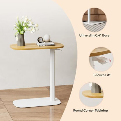 SANODESK 24''Pneumatic Adjustable Overbed Bedside Table with Hidden Casters | Medical Mobile Side End Table Laptop Computer Standing Desk Cart with Tray, Hospital and Home Use(23.6" W x 13.8" D,Maple) - color: Maple, size: Xsmall