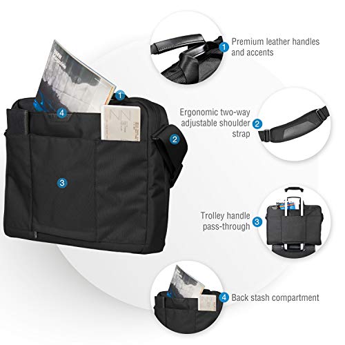 EVERKI Lunar Large Laptop Briefcase - Water-Repellent Durable Ballistic Nylon & Leather Accent Briefcase Bag, Professional Work/Gaming Laptop Bag for 18.4" Lap top, 19L Capacity (EKB417BK18) Black