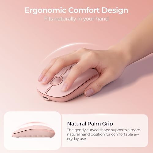 seenda MOU001 Bluetooth Wireless Mouse for Laptop,Slim Computer Mice,Pink | Rechargeable Computer mouse with USB and dual Bluetooth, 3-level DPI and quiet clicks for Windows, Macbook, iPad and Travel. - color: pink