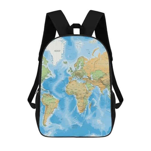 17 Inch Map Laptop Backpack for Men Women Waterproof Lightweight Travel Backpack Commuter Bag Large Capacity Casual Daypack for Business Trip & Outdoor