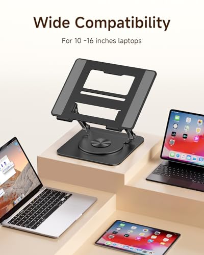 MCHOSE Laptop Stand for Desk, Ergonomic Laptop Riser with 360° Rotating Base, Foldable Notebook Computer Holder Stand Compatible with MacBook Air Pro, Dell XPS, More 10-15" Laptops, Black