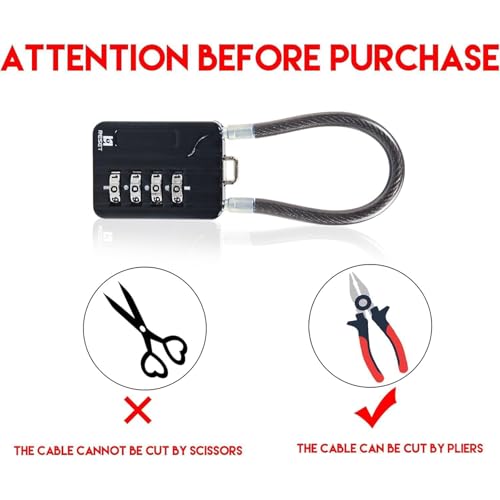 RESET-201 4-Digit Cable Padlock, 7 in 18cm 5mm Cable, 1 Pack | 7 in 18cm 5mm flexible steel cable for lockers, bags, toolboxes, and everyday light-duty secondary locking. - size: 18cm(7.1 inch)Cable