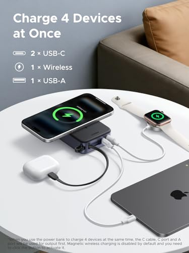 UGREEN 20000mAh Wireless Power Bank with 30W PD Fast Charging and Qi2 15W, Portable Battery Pack for iPhone with Built-in USB-C Cable, External Portable Battery Compatible with iPhone 17/16/15, Galaxy