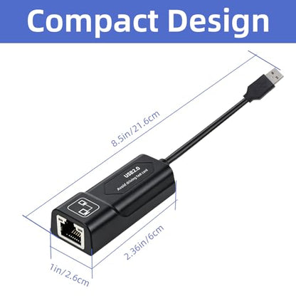 Ethernet to USB,USB to Ethernet Adapter,100Mbps to USB 2.0，Network Adapter for Laptop Computer,Desktop Computer,MacBook Pro,Compatible with Windows, macOS, and Linux
