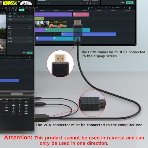 VGA (Sources) to HDMI(Display) Cable 3ft with Audio, VGA to HDMI Converter Adapter Cable Compatible Well Witch Computer/Projector/Laptop to Monitor/TV, Desktop - size: 3ft