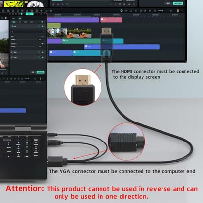 VGA (Sources) to HDMI (Display) Cable 6ft with Audio, VGA Maleto HDMI Male Converter Cord Adapter Cable Compatible Witch Computer/Laptop to Monitor/TV, Desktop Laptop Projector to Monitor HDTV - size: 6ft