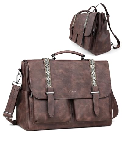 Messenger Bag for Women, 17L Leather Satchel Backpack Purse | Large Laptop Briefcase Multi Pocket Shoulder Bags, Spacious Compartments for Office, Travel, Work, Business, Daily Gift - color: Coffee Brown Retro Style
