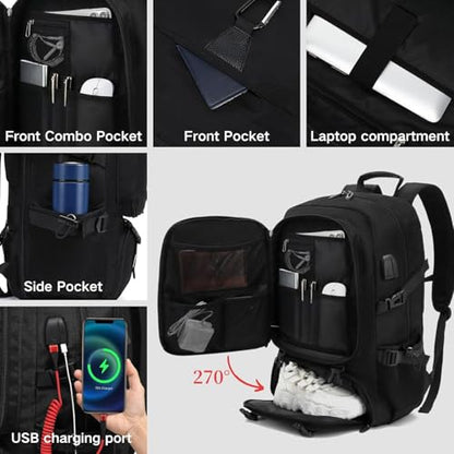 Travel laptop backpack, Extra Large 60L Traveling College Backpack,Large Capacity Backpack for Men Women,Fits 17 Inch Computer, USB Charging Port, Black - color: 60l Black With Shoe Storage